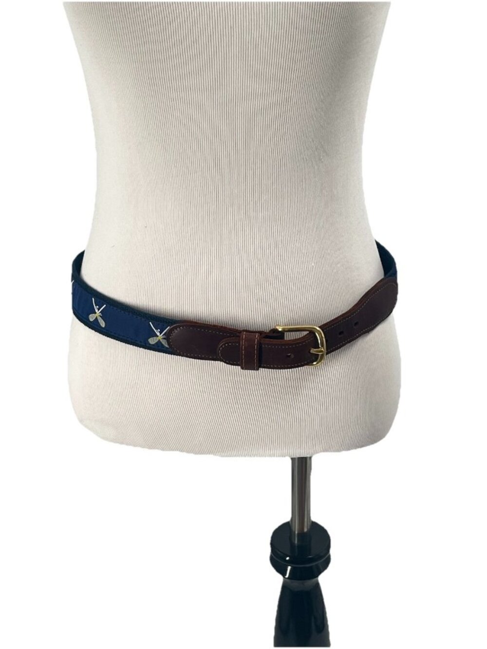 Preston & York Lacrosse Stick Ribbon Belt Sz 30 Navy Leather Trim Preppy USA